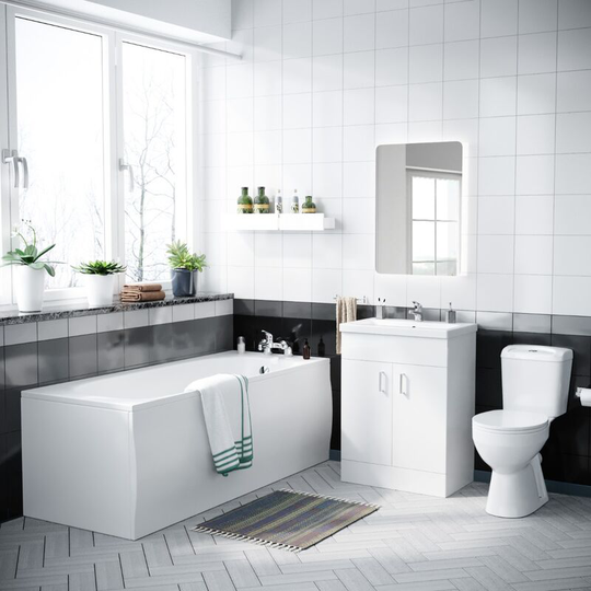 Nanuya 1700mm Bath, wc Toilet & 600 mm White Vanity Basin Cabinet