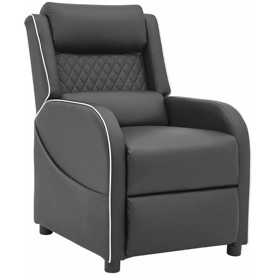 Homedetail - Gaming Racer Recliner Ergonomic Leather Computer Chair Cinema Armchair, Black with Grey Trim