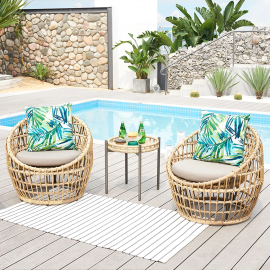 Set Of 2 Armchairs And Table Almada Nature/beige