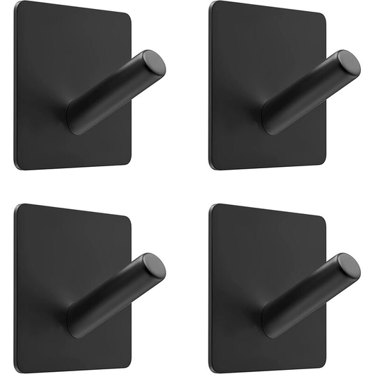 Ilovemilan - Adhesive Towel Hooks Wall Hooks for Hanging - Matte Black Stainless Steel Waterproof with Strong Adhesive Tapes - 3M Hooks for Bathroom