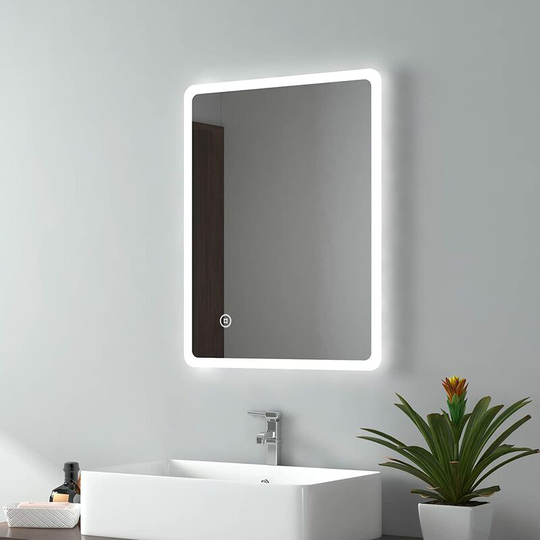 Backlit Illuminated Bathroom Mirror 450 x 600 mm, Wall Mounted Multifunction Bathroom Vanity Mirror with led Lights and Demister Pad, Energy-Saving