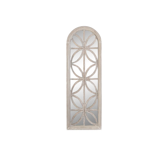 Acelya Window Pane Wood Framed Wall Mounted Accent Mirror in Beige