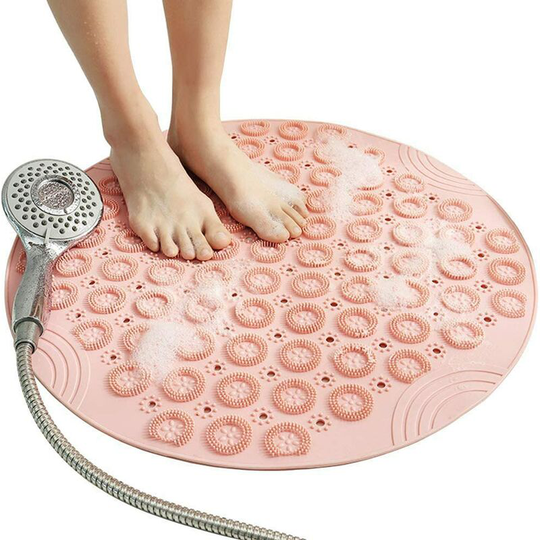 Gift - Bath Mats Round Shape Non-Slip Shower Mats Mildew Resistant Tub Mats with Suction Cups Textured Rubber Bath Mat with Drain Hole Pink