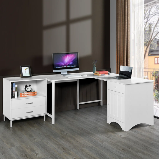 Botwith 140Cm W L-Shape Computer Desk with Cabinet