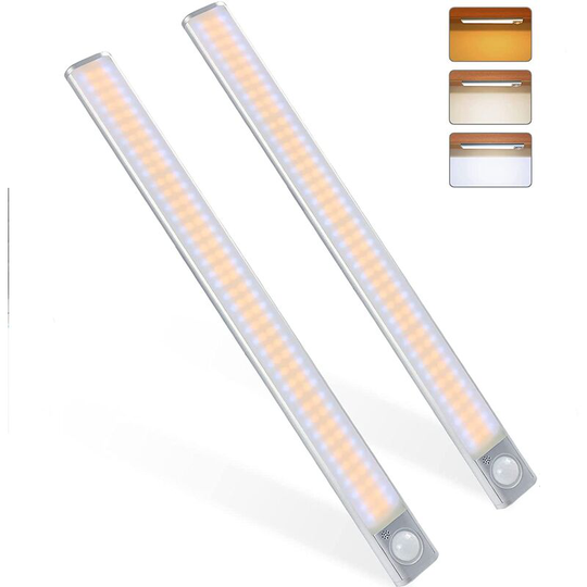 Gift - 160LED Closet Light [2pcs], Motion Sensor Light, Adjustable Brightness with 3 Colors, usb Rechargeable, Wireless, Suitable for Cabinets,
