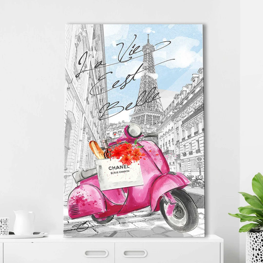 Scoot Around Paris in Pink by Jodi - Wrapped Canvas Painting