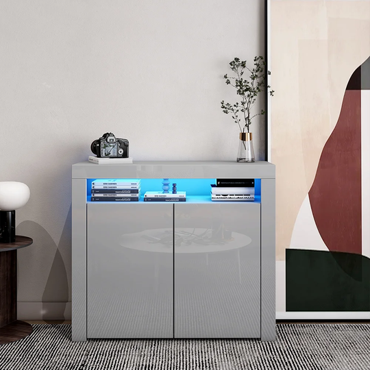 108CM Wide Sideboard With High Gloss 2 Doors Storage Cabinet LED Lights