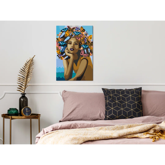 Girl And Butterflies - Unframed Painting on Canvas