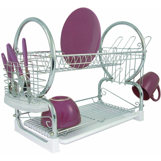 2 Tier Dish Drainer with White Plastic Tray - Premier Housewares