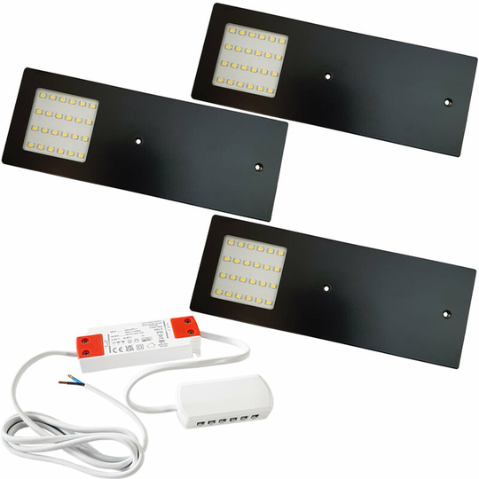 Loops - 3x matt black Ultra-Slim Rectangle Under Cabinet Kitchen Light & Driver Kit - Natural White led