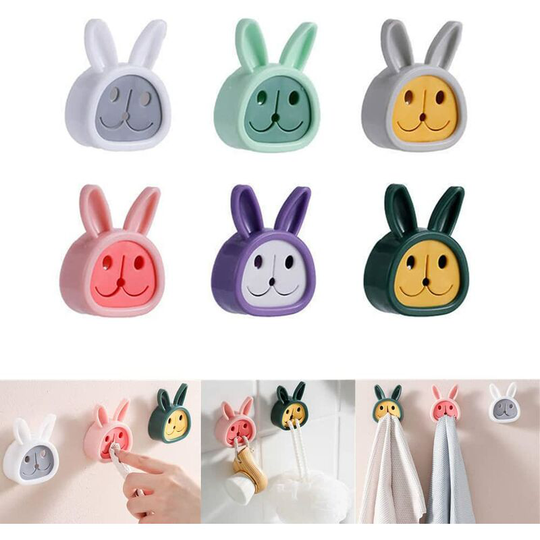 6 Pieces Kitchen Towel Hooks,Wall Mounted Kids Hand Towel Hook,Rabbit Shaped Self Adhesive Dish Towel Holder,No Drilling Required, for Bathroom,