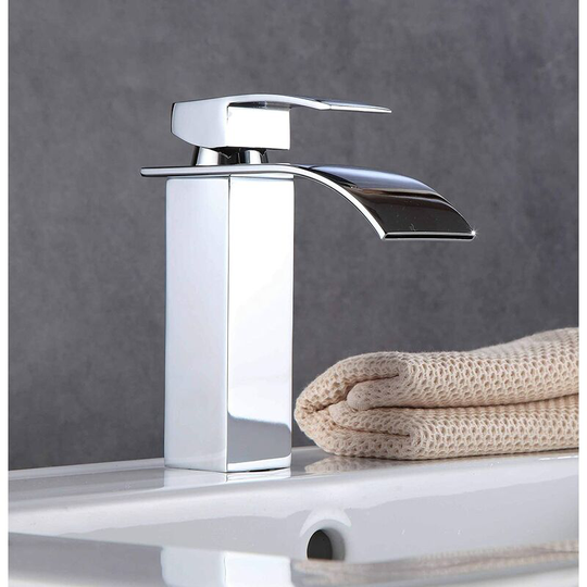 Sink Mixer Tap for Kitchen Bathroom Basin Taps Square Solid Brass Chrome Faucet Replacement Low Pressure Single Lever Hot & Cold Water Faucet Kit