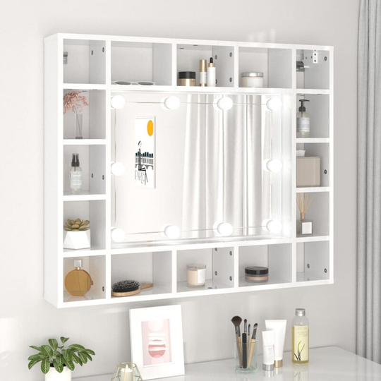 Mirror Cabinet with led High Gloss White 91x15x76.5 cm