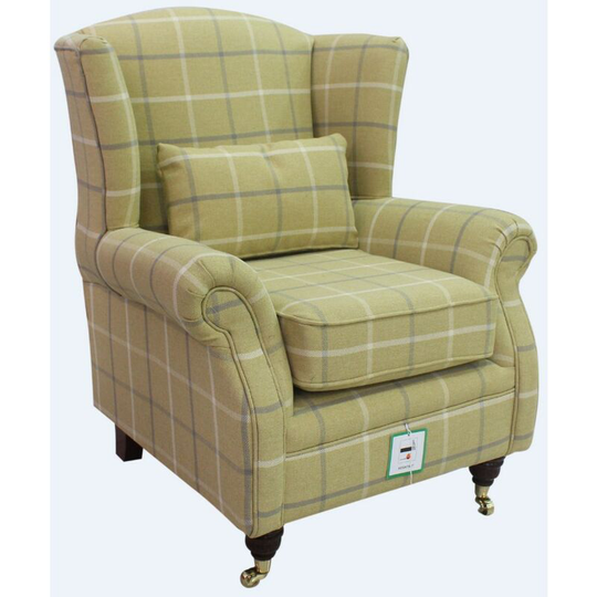 Wing Chair Fireside High Back Armchair Piazza Square Mustard Fabric