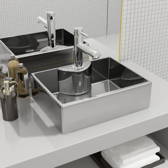 Hommoo Wash Basin with Faucet Hole 48x37x13.5 cm Ceramic Silver VD05398