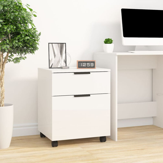 Mobile File Cabinet with Wheels High Gloss White 45x38x54 cm Engineered Wood