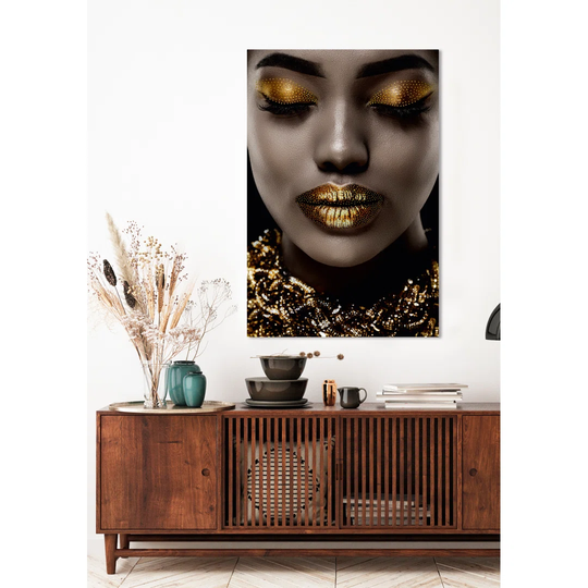 Golden Eyes and Lip Make-Up - Unframed Photograph on Glass