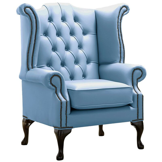 Chesterfield Queen Anne High Back Wing Chair Shelly Haze Leather