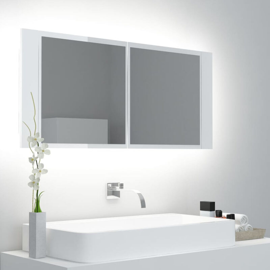 Led Bathroom Mirror Cabinet High Gloss White 100x12x45cm