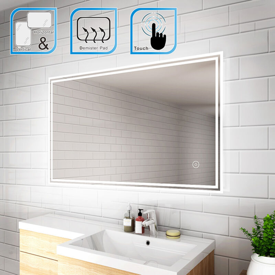 Elegant - 1000 x 600mm Backlit led Illuminated Bathroom Mirror with Light Sensor + Demister
