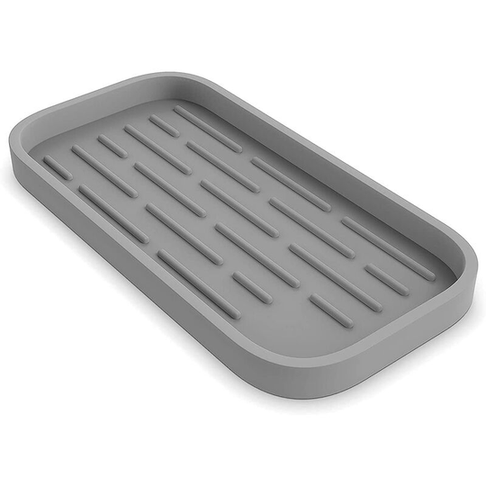Perlerare - Silicone Drip Pad Sink Storage Rack Sponge Soap Brush Sink Wine Glass Holder Heavy Duty Sponge Rack Kitchen Utensils (Gray)