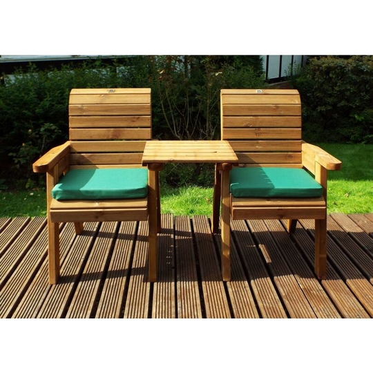 Charles Taylor Wooden Companion Straight Garden 2 Seat Chair Cover Green Cushion