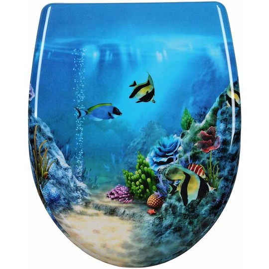 Quick Release wc toilet seats Soft Close Slow Hinge Attached for Family Bathroom Goldfish Blue - Woltu