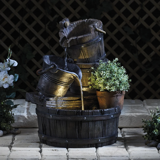 Dunsborough Resin Cascading Barrel Water Feature with Light