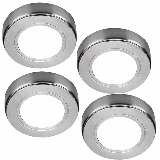 Loops - 4x chrome Round Surface or Flush Under Cabinet Kitchen Light Kit - 240V Mains Powered - Natural White led
