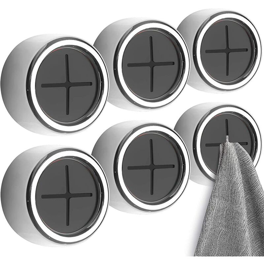 6 PCS Open Dish Towel Rack Hooks Self Adhesive Round Wall Hanging Hooks Tea Towel Rack Suitable for bathrooms for kitchens and homes closets garages