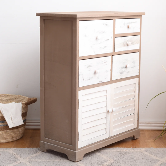 Lymingt Sideboard White Gray Cabinet Pickled Style 2 Doors 5 Drawers Bedroom Bathroom Home Decor - 77 X 60 X 30 Cm (H X W X D) - Art. 16C079B0F58F4EB3