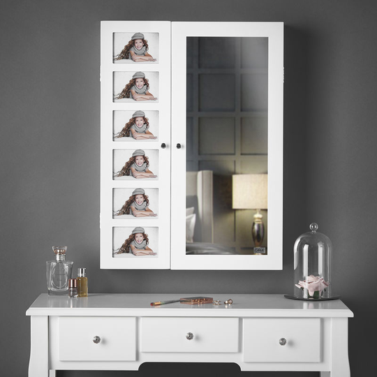 Harper - Wall Mounted / Tabletop White Jewellery Mirror Cabinet with led Lights Bedroom Makeup Organiser Storage Drawers - White