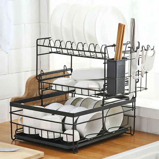 Dish Drying Rack with Detachable Drainboard 3-Tier Dish Racks for Kitchen Counter Dish Drainer Set Utensils Holder Cutting Board Holder Bowl Rack