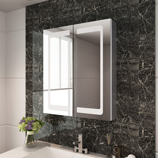 Bathroom Cabinet with Mirror and Lights Led Mirror Bathroom Storage Wall Mounted Bathroom Cabinets with Shelf 600 x 700 mm Type 1 - Elegant