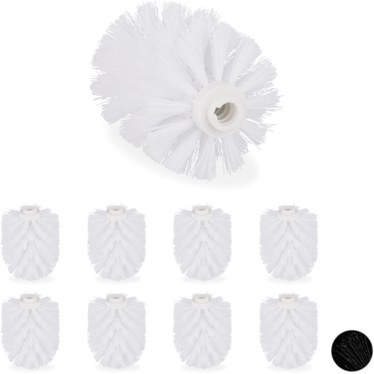 Toilet Brush Replacement Heads, Set Of 9, Pack Of wc Brushes, Plastic, 12 mm Thread, d: 7 cm, White - Relaxdays