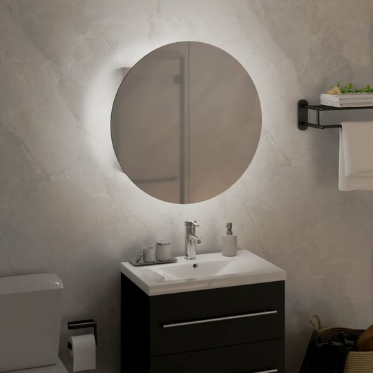 Bathroom Cabinet with Round Mirror&LED White 40x40x17.5 cm Vidaxl White