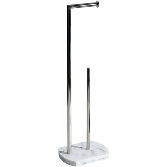 Octavia Freestanding Toilet Roll Holder & Spare Paper Holder, White Marble, Chrome - White Marble