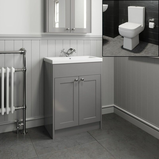 Parklane - Traditional Bathroom Vanity Unit Sink Basin Close Coupled Square Toilet Grey - Grey