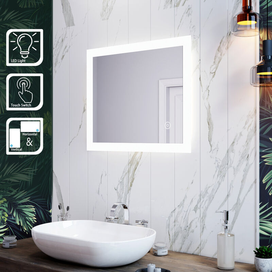 Elegant - Vertical Horizontal Mirror led Illuminated Bathroom Mirror 600x500mm Mirror with Sensor