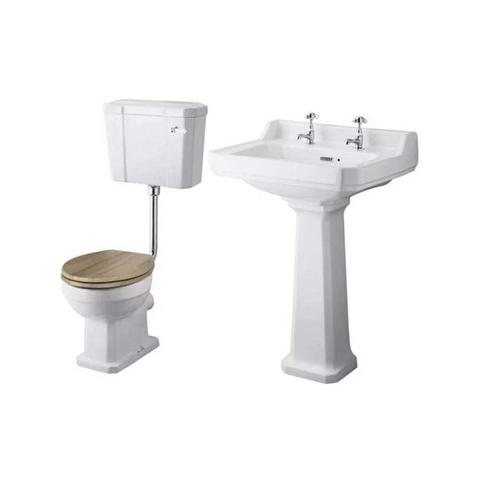 Nuie - Richmond Traditional Bathroom Suite Low Level Toilet 500mm Basin 2TH - Natural Walnut Seat