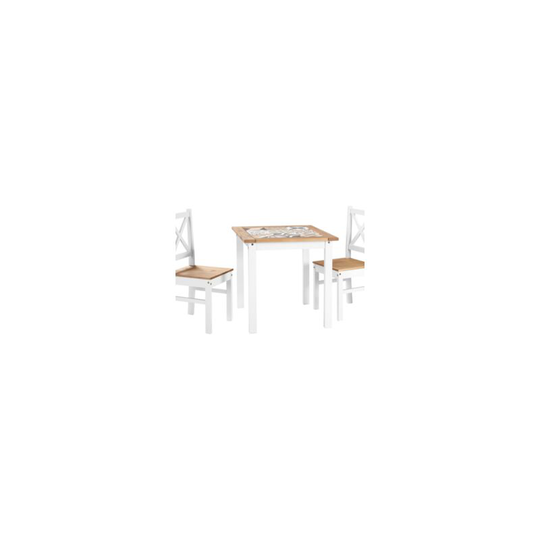 Samuel 1+2 Tile Top Dining Set - White/Distressed Waxed Pine