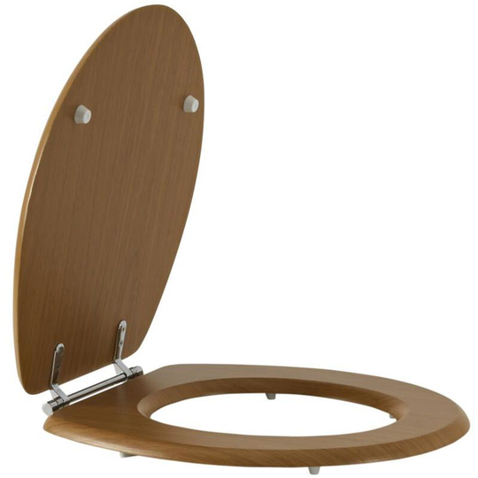 Richmond - Traditional Warm Oak Effect Wooden Toilet Seat with Chrome Hinges - 370mm x 440mm - Milano