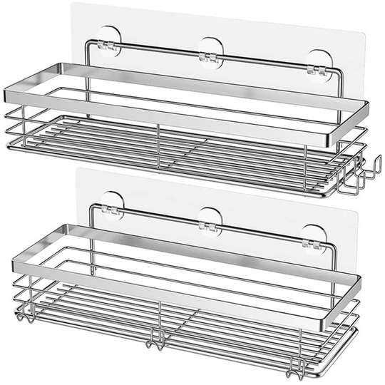 Murphree Shower Caddy With 5 Hooks For Hanging Razor And Sponge Adhesive Shower Shelf Bathroom Accessories Organiser Storage Kitchen Rack Rustproof No