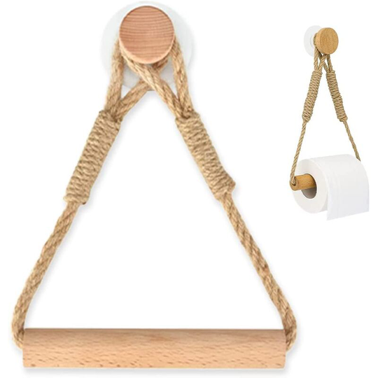 2 pcs Self-adhesive toilet paper holder, toilet paper holder toilet paper holder wooden rope antique napkin ring