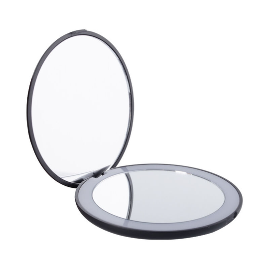 Bett led Pocket Mirror with 10 x / 1 x Magnification, Portable Makeup Mirror for Travel / Work / Care (on black)