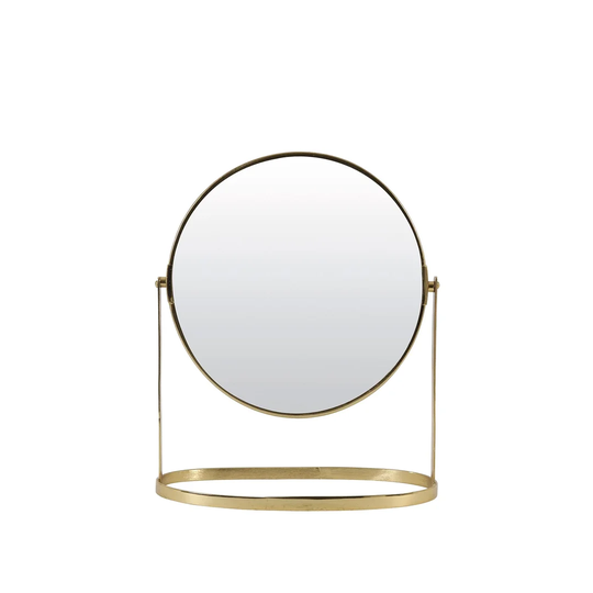 Bang Round Metal Framed Freestanding Makeup Mirror in Gold