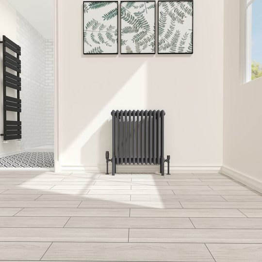 NRG - Traditional 4 Column Radiator Cast Iron Style Heating Rads Horizontal Anthracite 600x605mm