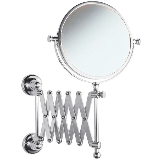Elizabeth - Traditional Wall Mounted Bathroom Double Sided Extending Tilt Swivel Round Shaving Vanity Mirror - Chrome - Milano
