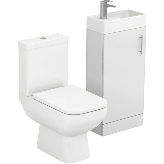 Wholesale Domestic - Nero Gloss White 400mm 1 Door Floor Standing Cloakroom Vanity Unit and Toilet Suite - White Gloss