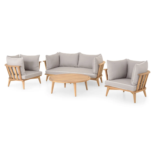 Set Of 2 Armchairs, Sofa And Table Cleveland Nature/grey
